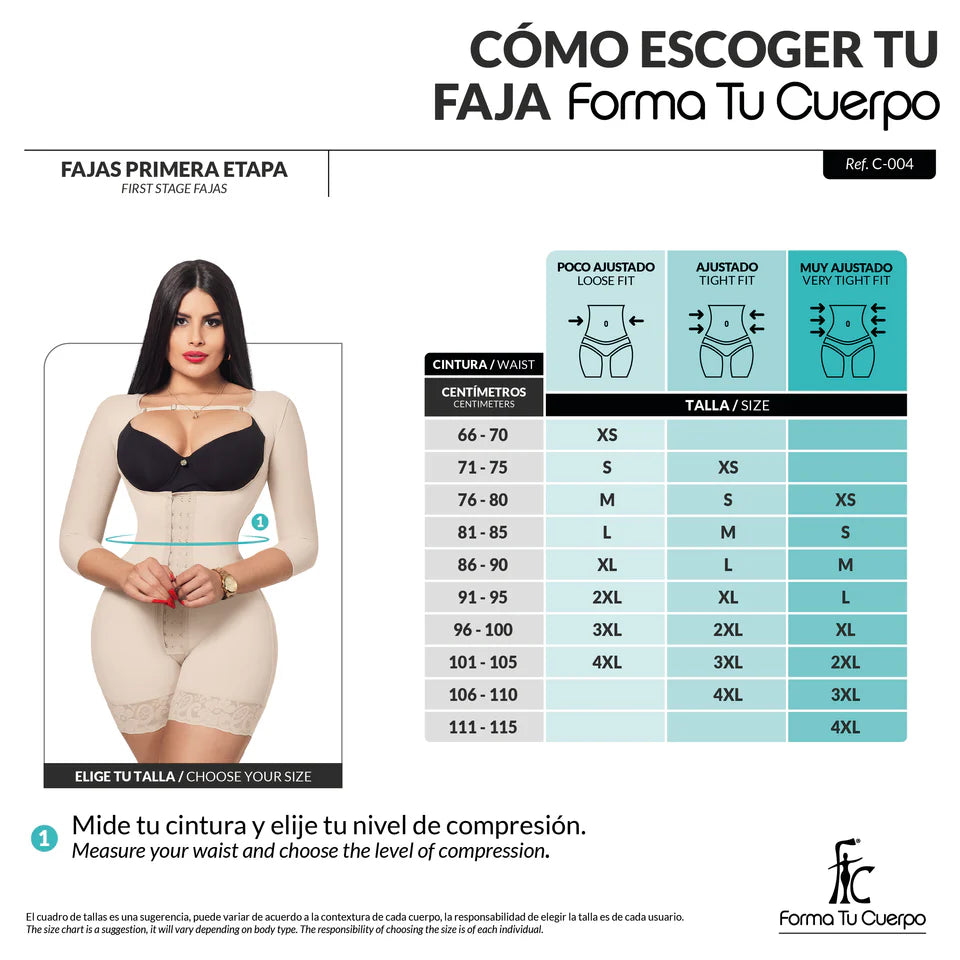 FAJA POST OPERATORIA MEDIA/SUAVE COMPRESION CON MANGAS (Ref. C-004)