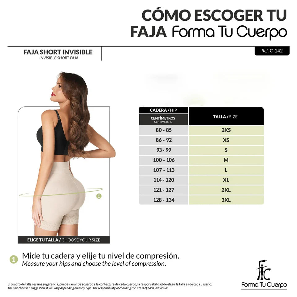 SHORT LEVANTA COLA INVISIBLE MEDIO MUSLO (Ref. C-042 BEIGE / C-145 NEGRO)