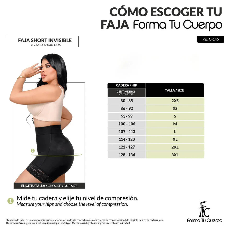 SHORT LEVANTA COLA INVISIBLE MEDIO MUSLO (Ref. C-042 BEIGE / C-145 NEGRO)