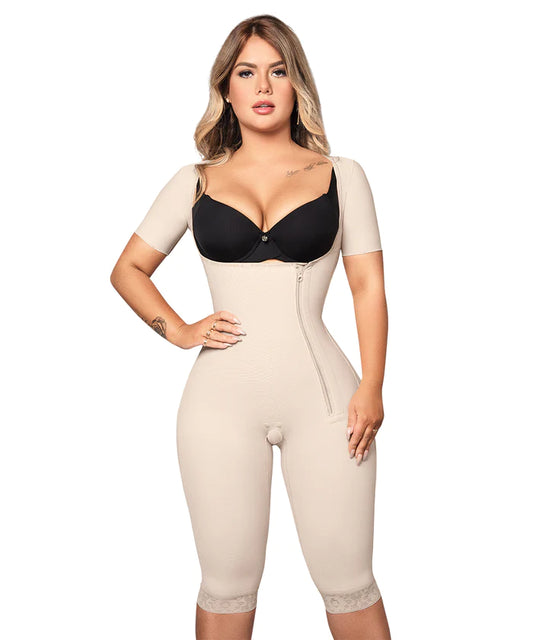FAJA MOLDEADORA A LA RODILLA ZIPPER LATERAL & MANGAS BEIGE  (Ref. O-024 )