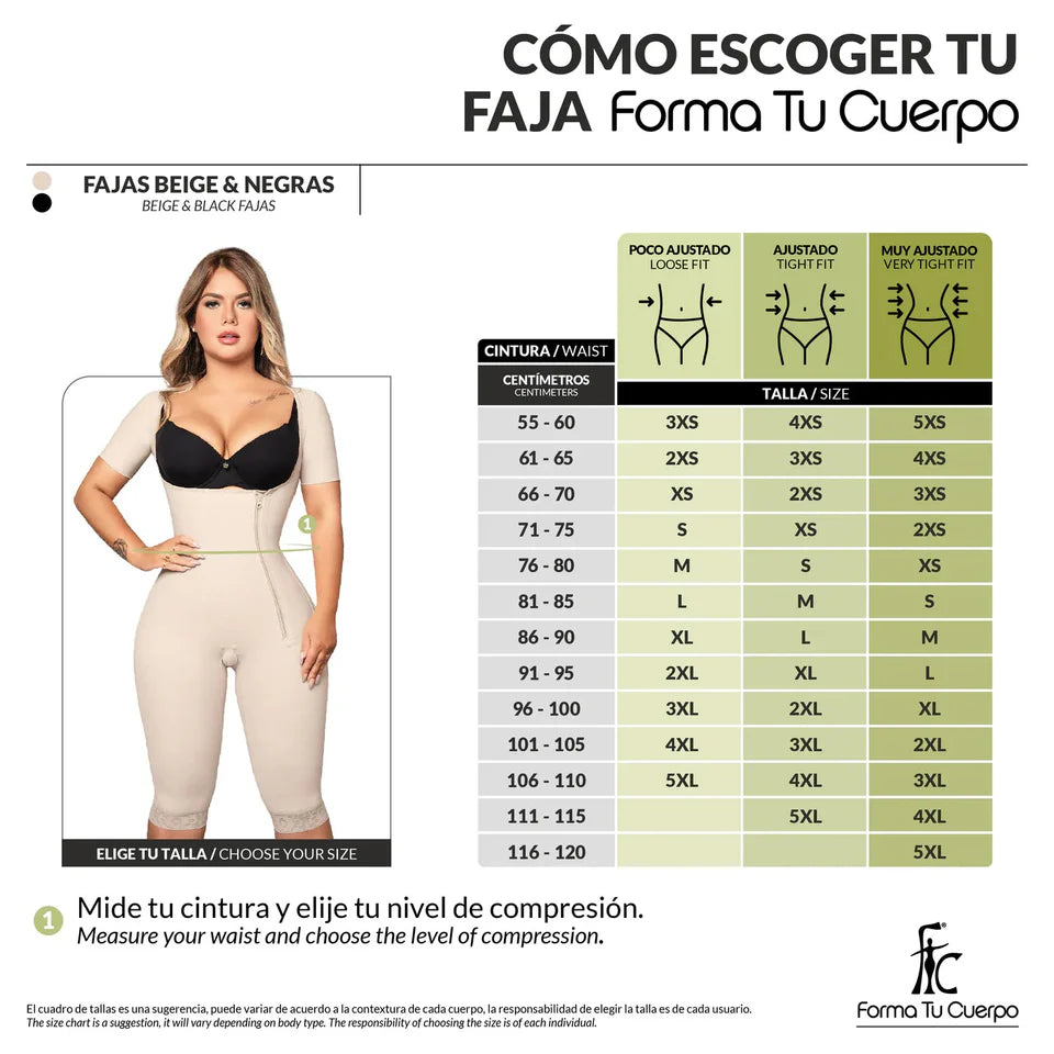 FAJA MOLDEADORA A LA RODILLA ZIPPER LATERAL & MANGAS BEIGE  (Ref. O-024 )